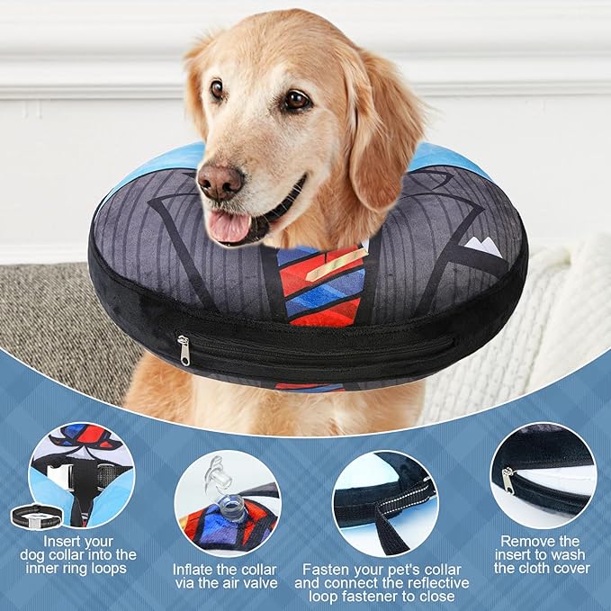 BEAUTYZOO Dog Cone Alternative After Surgery for Large Medium Small Dogs, Soft Inflatable Cone Collar for Dogs Cats, Dog Neck Donut E Collar Pet Recovery Collars to Stop Licking,Black XL