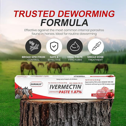 Ivermectin Horse Paste 1.87% Dewormer 6.08g Dose-Effective Appled Flavored Ivermectin Paste for Equine Care,Horse Deworming Paste -for Horses Up to 1250 lb (1 Pack)