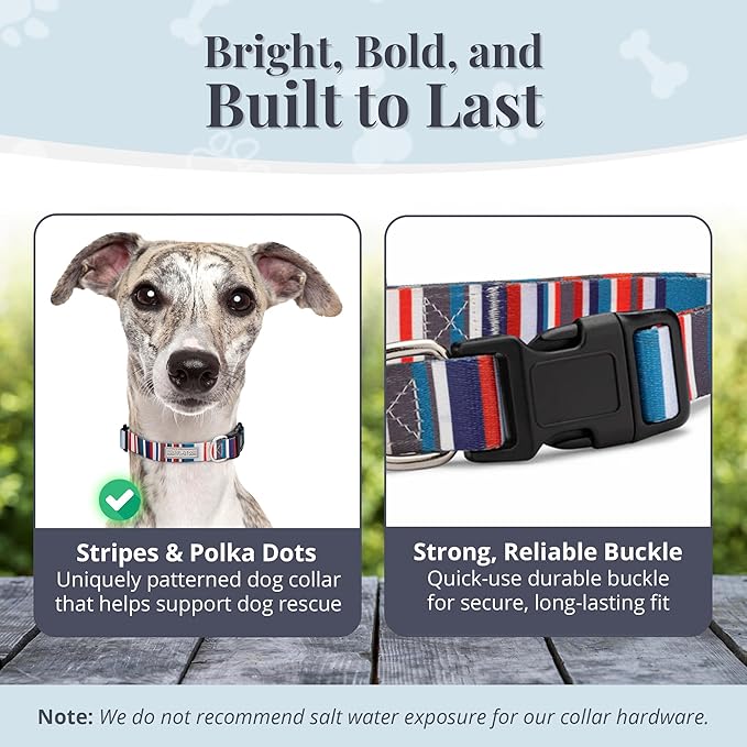 Lucky Love Dog - Adjustable Dog Collar with Easy Click Buckle for Medium Dogs, Durable, & Comfortable for Male & Female Dogs, Pet Collar for Puppies & Adult Ones - Linus, Medium