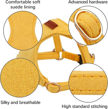 CHEDE No Pull Puppy Harness and Multifunction Dog Leash Set- 8 Colors Soft Adjustable No Choke Escape Proof Cute,Lightweight Pet Vest Harness for Small and Medium Dog (S, Yellow)