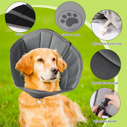 Soft Dog Cone for Small Medium Large Pets After Surgery, Comfy Cone for Dogs, Cones for Dogs to Stop Licking, Pet Elizabethan Collar Alternative to Prevent Licking Wounds (Grey, L)