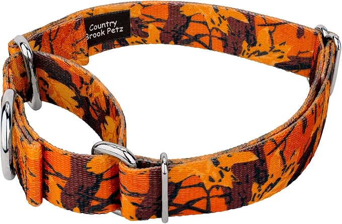Country Brook Petz - Orange Sunset Camo Martingale Dog Collar and Leash - Camouflage Collection Featuring Rugged Designs (1 Inch, Large)