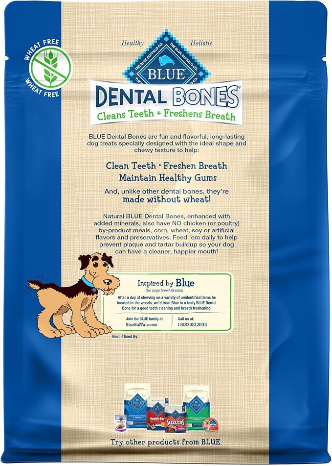 Blue Buffalo Dental Bones Mini Natural Dental Chew Dog Treats Bag,12oz. Bag,(Pack of 2)
