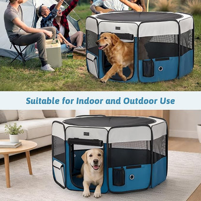 PETSFIT 45.5" Dog Playpen Indoor/Outdoor-Jump-Proof 28.5" Height with Removable Waterproof Mat & Zippered Roof | RV, Camping, Travel Dog Pen | Whelping & Cat Observation Space(45.5"L x 45.5"W x 28.5H)