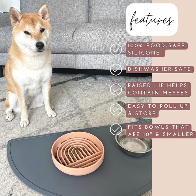 Should We Go - Waterproof Silicone Pet Food Mat - Non-Slip, Spill-Proof Feeding Mat for Floors, Raised Edge Design, Easy-to-Clean, Rubber Pad for Dog & Cat Bowls, 28" Across x 14" Deep, Large-Honey