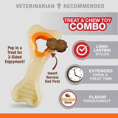 Nylabone Knuckle Bone Pop-In Treat Toy Power Chew Toy for Dogs, Interactive Treat Dispensing Enrichment Toys for Dogs, Long Lasting Chicken Flavor, X-Small Dogs - Up to 15 lbs