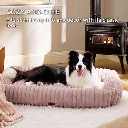 Bedsure ComfyFleece™ Cute Dog Bed for Extra Large Dogs - Washable Furry Puppy Beds, Rectangle Orthopedic XL Pet Beds with Removable Zipper Cover, 43x30x8inches, Blush Pink