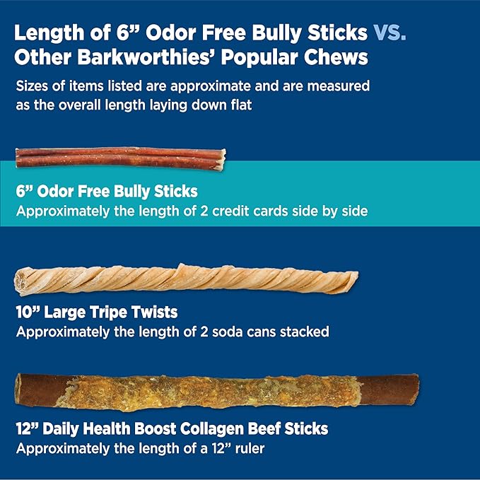 Barkworthies Odor-Free Bully Stick Treat, 6", (Pack Of 5)