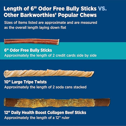 Barkworthies Odor-Free Bully Stick Treat, 6", (Pack Of 5)