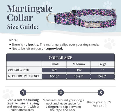 Lucky Love Dog Martingale Dog Collar - Adjustable, No-Slip, Durable, & Soft Webbing Collar for Male and Female Dogs Ideal for Training & Walking - Primrose, Large