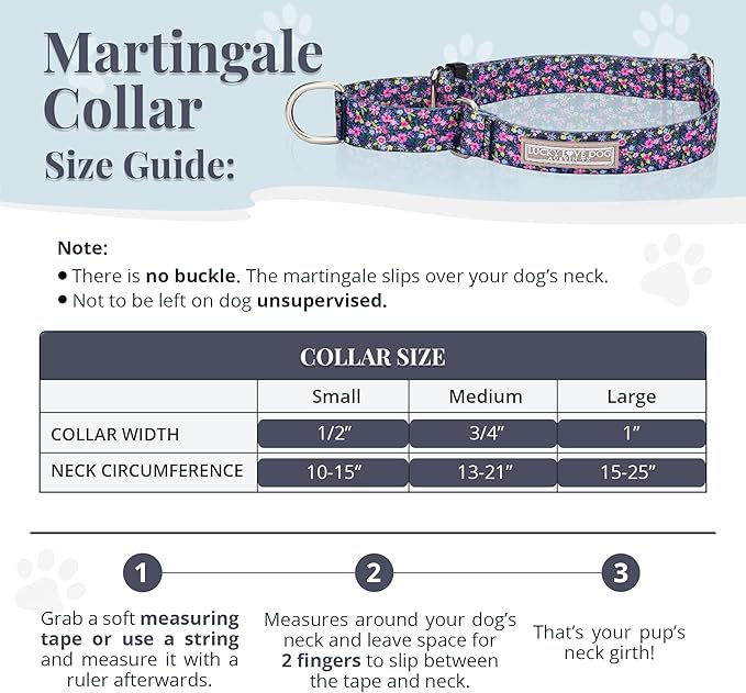 Lucky Love Dog Martingale Dog Collar - Adjustable, No-Slip, Durable, & Soft Webbing Collar for Male and Female Dogs Ideal for Training & Walking - Primrose, Small