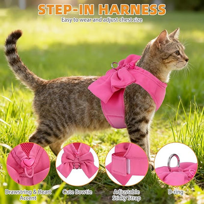 KOOLTAIL Small Dog Harness and Leash Set, Cute Puppy Vest Harnesses with Bowtie for Girl Outfit, Step in No Pull Soft Mesh Padded Adjustable Pet Harness for Extra-Samll Medium Dogs Cats, XS S, Pink M