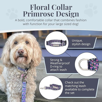 Lucky Love Dog - Adjustable Dog Collar with Easy Click Buckle for Large Ones, Durable, & Comfortable for Male & Female Dogs, Pet Collar for Puppies & Adult Dogs - Primrose, Large