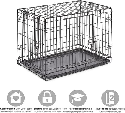 Midwest Homes for Pets 30-Inch New World Crate for Medium Breeds, 21-40 lbs, Double Door Folding Dog Crate, Leak-Proof Tray & Secure Latches, Portable, Durable & Easy to Assemble