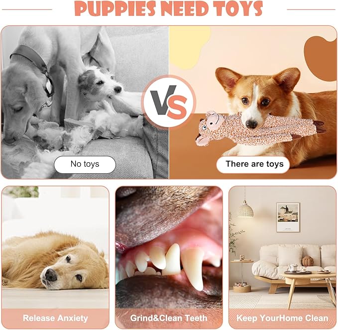 BUYPOW Easter Rabbit No Stuffing Dog Toys for Large Dogs, Squeaky Crinkle Interactive Dog Animals Toys, Plush Teething to Keep Them Busy, Cute Funny Dogs Gifts for Small Medium Large Breed