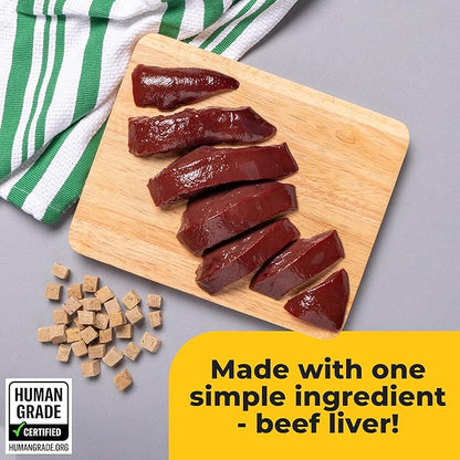 Beef Liver Dog Treats Freeze Dried - Single Ingredient Human Grade Raw Liver Bites for Training, Meal Topper, No Additives - High Protein(31g Per Cup)Training Treats for Dogs, Made in the USA,14oz Bag