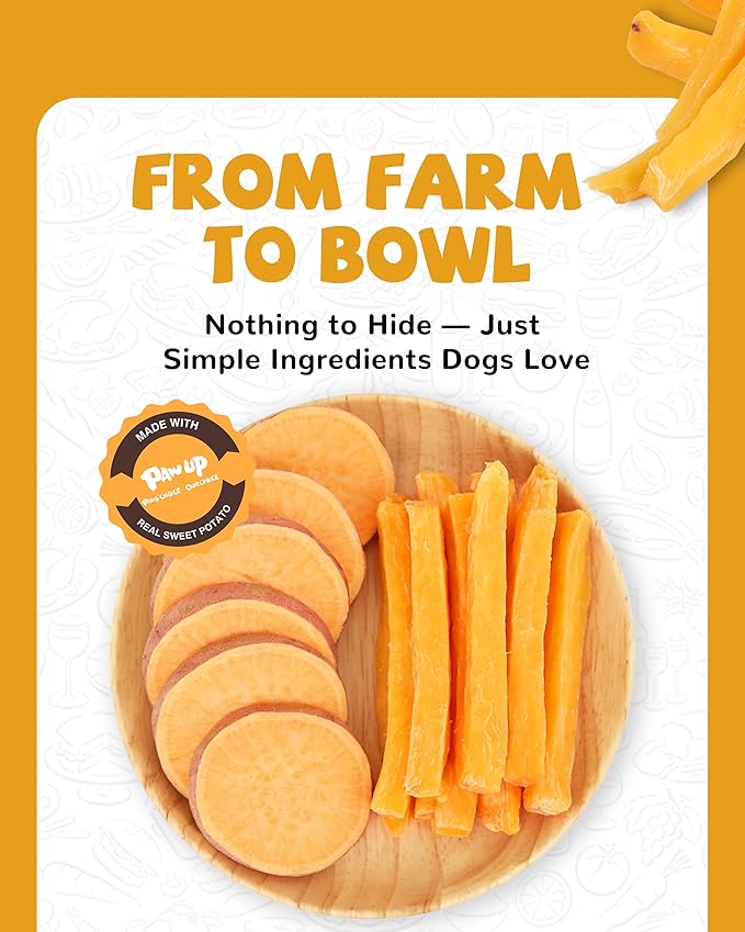 PAWUP Sweet Potatoes Strips Dog Treats - Single Ingredient Soft Chews w/Taurine, Chewy Sticks for Small & Medium Dogs, Easy to Digest, 12.5oz