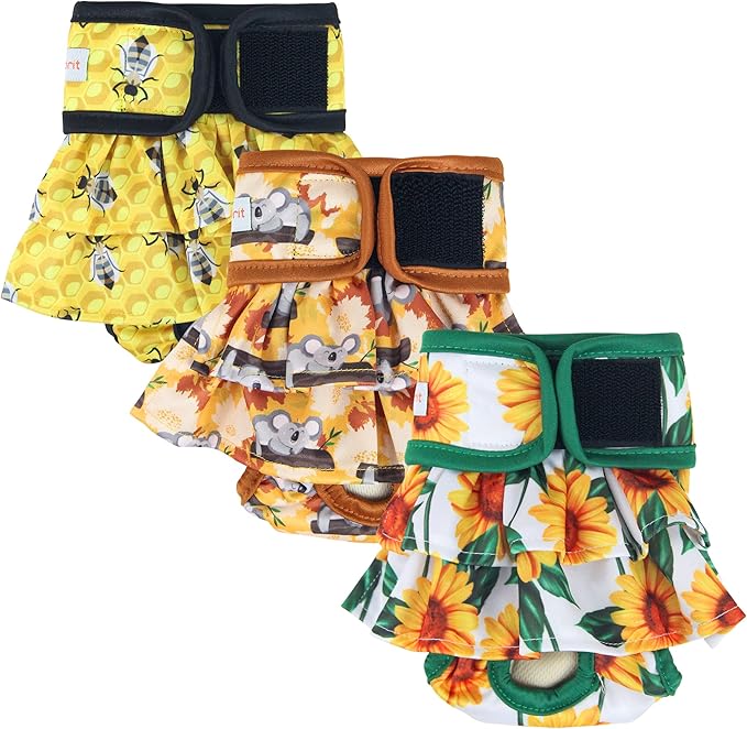 Langsprit Washable Female Dog Diapers (3 Pack) - Reusable Dog Diapers for Female Dogs - Highly Absorbent Dog Diapers for Dogs in Period S