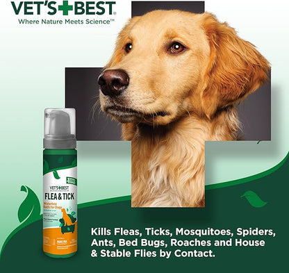 Vet's Best Natural Flea and Tick Waterless Bath for Dogs – No-Rinse Dry Foam Shampoo with Certified Essential Oils – Natural Flea Treatment with Plant-Based Ingredients – 8 oz Bottle – Made in USA
