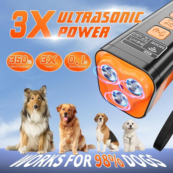 Dog Bark Deterrent Device, 3X Anti Barking Device for Dogs, 4 Training Modes 50 FT Range Indoors Outdoors Behavior Correct Safe Rechargeable Compact Bark Control for Dogs with Flashlight