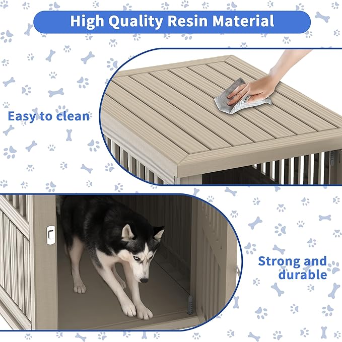 DRATO Dog House Resin Dog Crate Furniture Weatherproof Functional End Table for Indoor Living Spaces & Outdoor Patios(Light Brown, Medium Size(29.65 * 21.34 * 25.28))