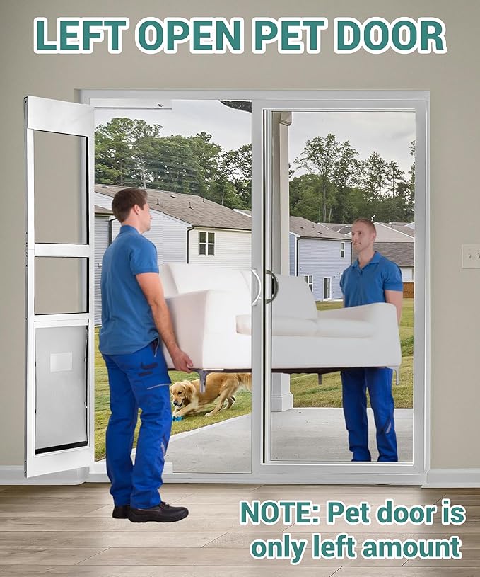 ONLY Left Open & Amount XL Dog Door for Sliding Glass Door - 81 3/4 Inch Doggy Door for Large - Extra Large Sliding Door Dog Door Insert