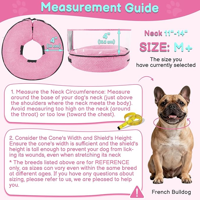 Soft Inflatable Dog Cone for Surgery Recovery, Protective Dog Donut Collar with Shield to Stop Licking Wounds, 2-in-1 Patented Comfort Blow-Up Collar for Small and Medium Pets (Pink, M+)