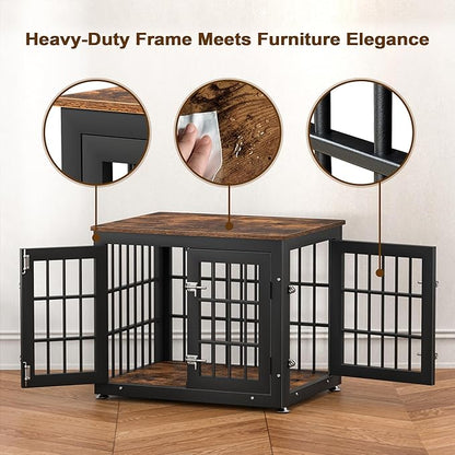 rehomerance 26 Inch Heavy Duty Dog Crate Furniture for Small Dogs, Decorative Pet House End Table, Wooden Cage Kennel Furniture Indoor, Rustic Brown
