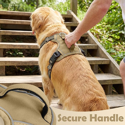 Funfox Dog Harness No Pull, Adjustable Pet Vest Harness, Super Soft Material with Vertical Handle Easy Control, Reflective Night Walking, 2 Leash Clips for Small Sized Dogs, Brown, S