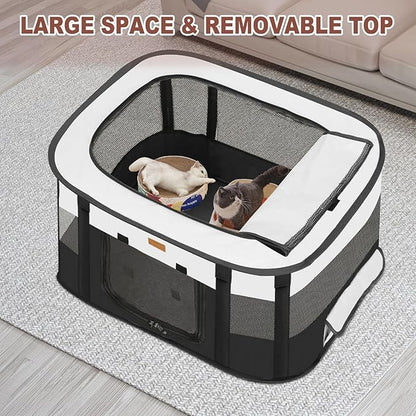 Dog Playpen - Foldable Cat Play Pens for Pubby,Kitten, Rabbit,Portable Pet Tent with Carring Bag for Indoor/Outdoor Travel Camping (Black-Large)
