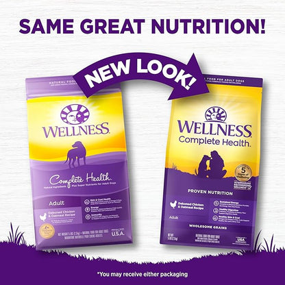Wellness Complete Health Dry Dog Food, Wholesome Grains, Natural, Chicken & Oatmeal, (5-Pound Bag)