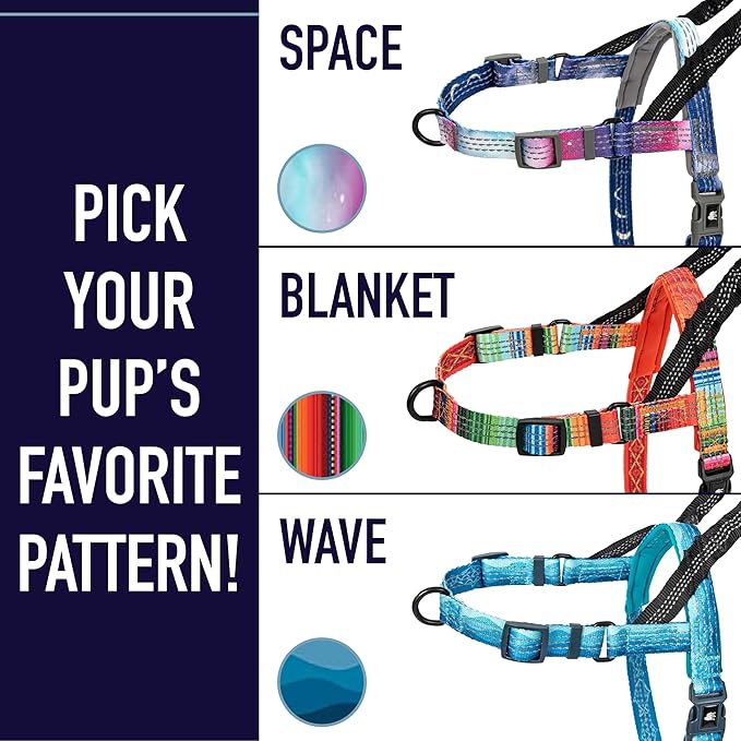 Leash Boss No Pull Dog Harness, Easy Walk for Small, Medium, and Large Pets, Reflective with Rear and Front Clip Attachment (Wave Pattern, Medium)