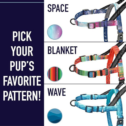 Leash Boss No Pull Dog Harness, Easy Walk for Small, Medium, and Large Pets, Reflective with Rear and Front Clip Attachment (Wave Pattern, Medium)