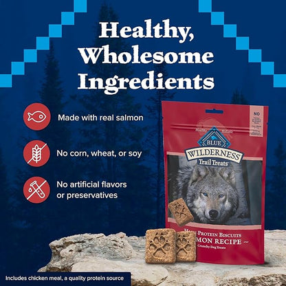 Blue Buffalo Wilderness Trail Treats High Protein Grain Free Dog Biscuits Crunchy Dog Treats, Salmon Recipe, 10-oz Bag