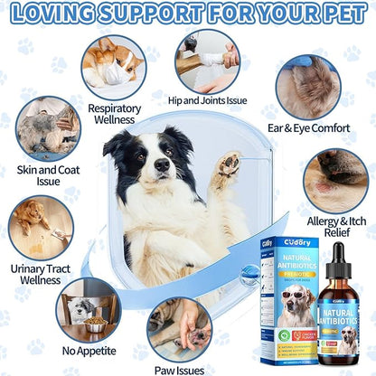 Natural Antibiotics for Dogs, Herbal Dog Antibiotics Supplement with Prebiotics for Dog Allergy Itch Relief Cough Immune Support Dog UTI Comfort for All Breeds and Ages-Chicken Flavor | 2 fl oz