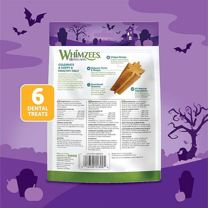 Wellness WHIMZEES Fall Dog Dental Treat, Autumn Halloween Seasonal Gift, Chews, Freshens Breath, Medium Size, 6.3 oz Bag, 6 Count
