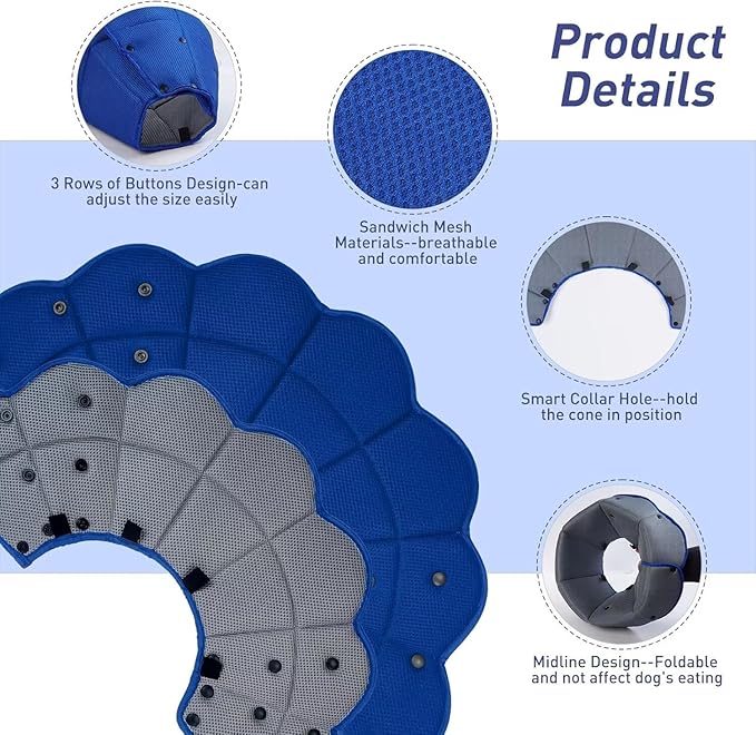 Soft Dog Cone Collar Alternative to Stop Licking,Comfort Recovery Collar for Large, Medium,Small Dogs,Adjustable Elizabethan Collar Alternative,Dogs Recovery Collar After Surgery,Blue,M