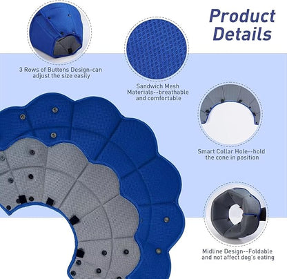 Soft Dog Cone Collar Alternative to Stop Licking,Comfort Recovery Collar for Large, Medium,Small Dogs,Adjustable Elizabethan Collar Alternative,Dogs Recovery Collar After Surgery,Blue,M