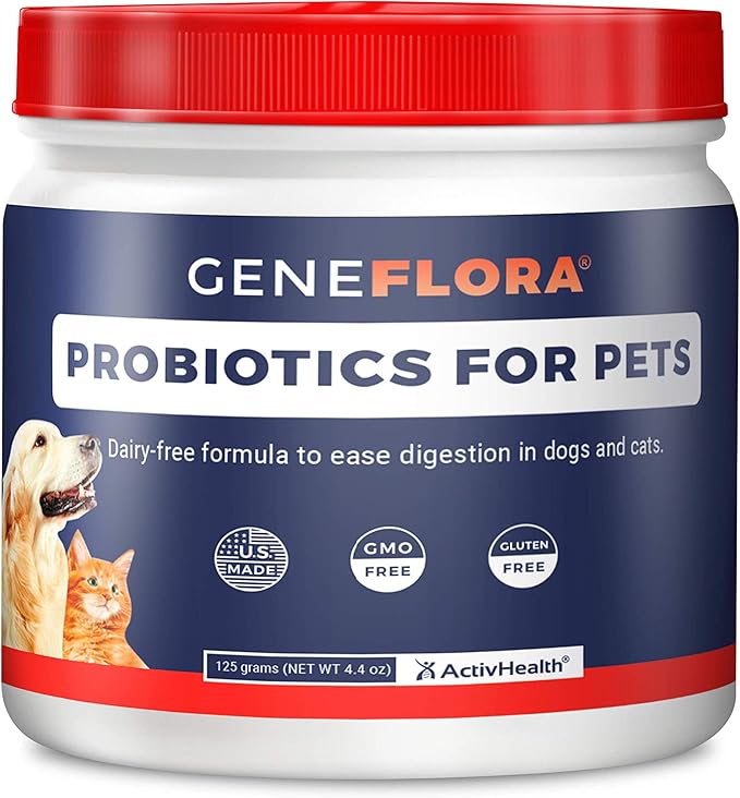 Geneflora Digestive Enzymes Prebiotics & Pet Probiotics for Dogs Powder, Cat, Rabbit, & Dog Probiotics for Yeast, Itchy Skin, and Itchy Ears, 3.2 Ounces
