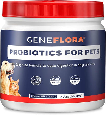 Geneflora Digestive Enzymes Prebiotics & Pet Probiotics for Dogs Powder, Cat, Rabbit, & Dog Probiotics for Yeast, Itchy Skin, and Itchy Ears, 3.2 Ounces