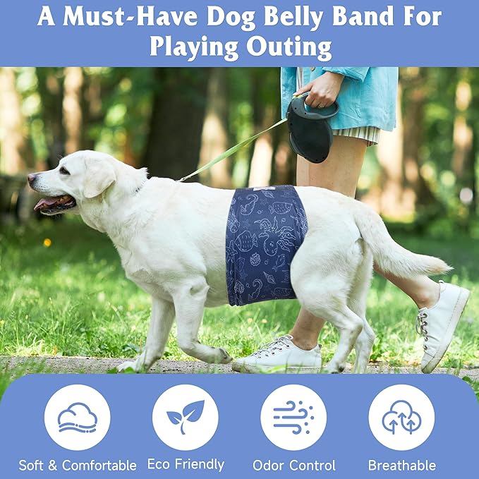 5 Pack Dog Diapers Male Reusable, Premium Belly Bands for Male Dogs, High Absorbing Dog Pee Wraps for Doggie in Incontinence or Excitable Urination and Training Hawaii L
