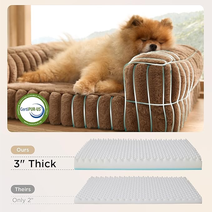 Bedsure ComfyFleece™ Orthopedic Dog Bed for Small Dogs, Waterproof Memory Foam Small Pet Beds with Sides, Non-Slip Bottom and Egg-Crate Foam Medium Dog Couch Sofa with Washable Corduroy Cover, Brown