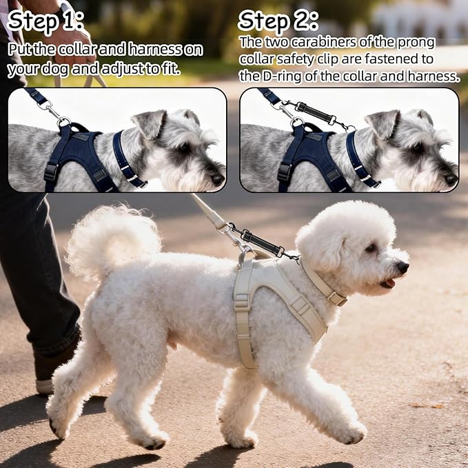 YUEPET Dog Safety Collar Clips 2 Pack Adjustable Prong Collar Backup Clips Reflective Double Ended Backup Clasp Leash Connector for Dog Harness to Collar Safety Clip(Trapezoid Black*2)