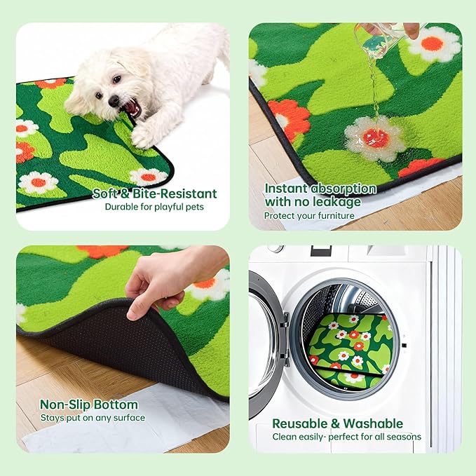 Qeils Reusable Puppy Pads for Small Dogs, Washable Pee Pads with Non-Slip , Absorbent Leakproof Mat for Crates, Playpens, Pet Beds & Whelping, Indoor Potty Training Grass Green, 16"x30", 2 Pack