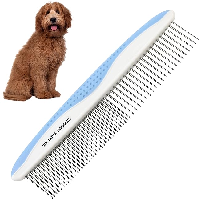 Metal Dog Grooming Comb | Removes Tangles & Matts | Dematting Pet Combs | Detangler for Matted Hair | Best Comb for Poodles, Goldendoodles, Doodles & Long Haired Dogs (Large) [We Love Doodles]