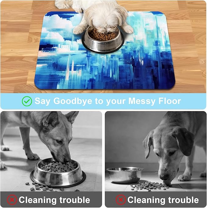 Dog Food Mats for Floors Waterproof Mat for Cat Food and Water Bowls - Absorbent Quick Dry Non Slip Mat for Pet Feeding