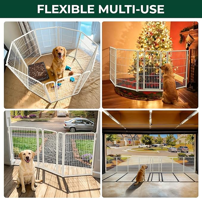 FXW Dog Gate Extra Wide Designed for Indoor Use, Adjustable Width Up to 165-inch Wide (40" H 6 Wire Panels for Medium and Large Dogs), White