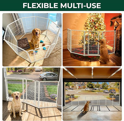 FXW Dog Gate Extra Wide Designed for Indoor Use, Adjustable Width Up to 165-inch Wide (40" H 6 Wire Panels for Medium and Large Dogs), White