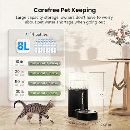 CZPET Dog Water Bowl Dispenser 8L, Wider Mouth & Upgraded Brush for Easy Cleaning Automatic Cat Gravity Refilling Waterer with Removable Stainless Still Bowl, Larger Drinking Area for Multi-Pet Home