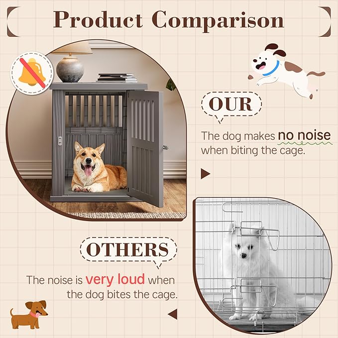 Fancyango 30-Inch Heavy Duty Dog Crate Furniture Lockable Indoor Outdoor Kennel & End Table for Small/Medium Dogs Decorative Plastic Pet Cage in Grey